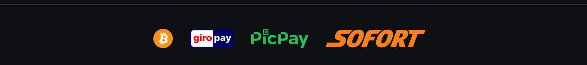 Casino payment methods banner featuring Bitcoin, giropay, PicPay, and Sofort logos on a dark background.